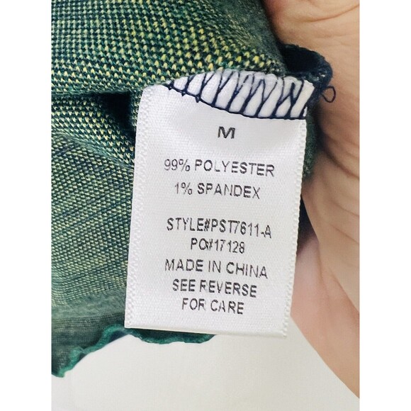 Polagram Navy and Green Daisy Womens Short Sleeve Sweater Medium Raw Hem - Picture 6 of 6